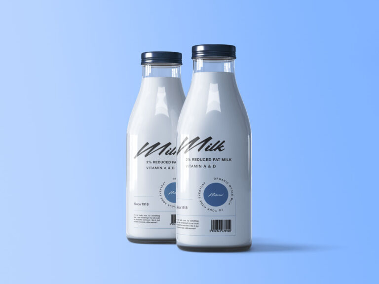 two glass milk bottles mockup