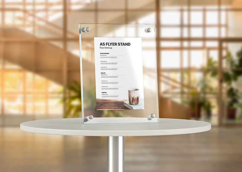 glass a5 flyer stand mockup