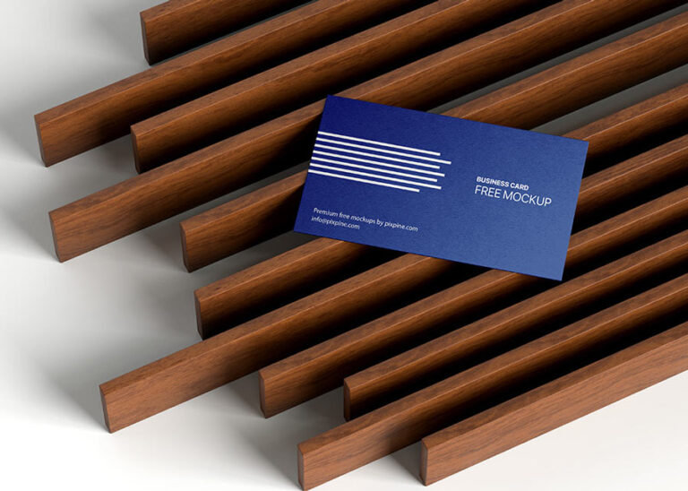 business card on wooden panels mockup