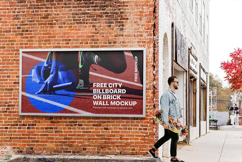 city billboard on wall mockup