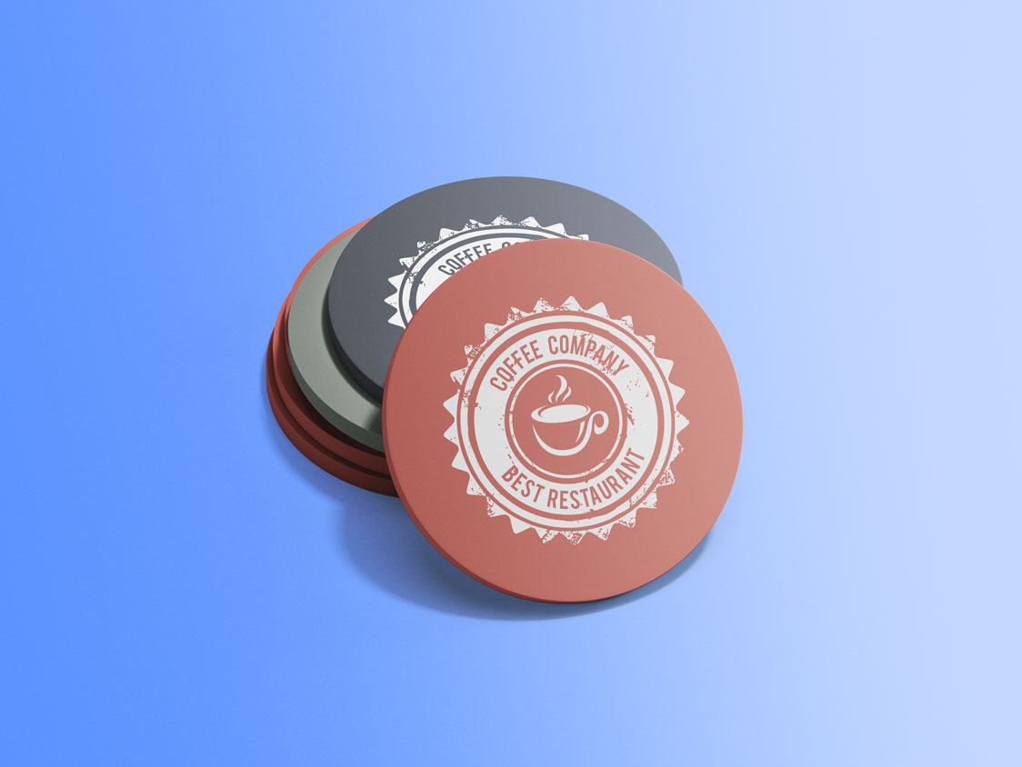 round shaped coasters mockup