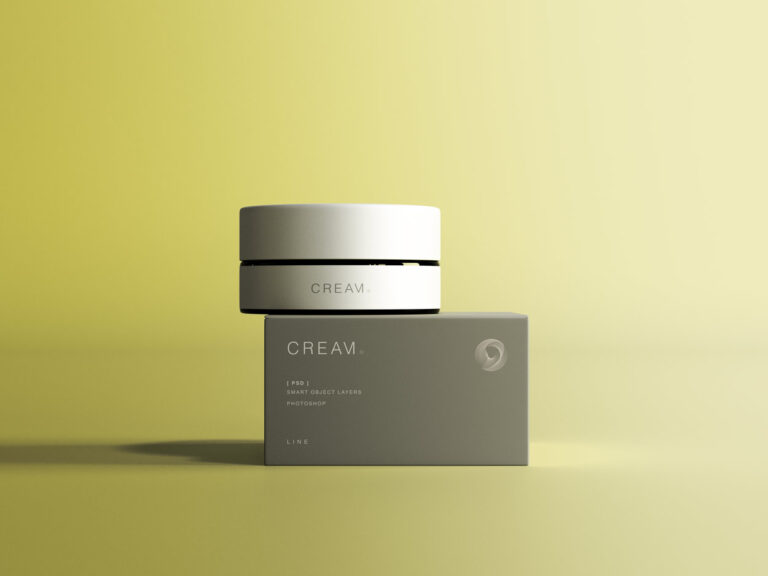 cream jar with box mockup