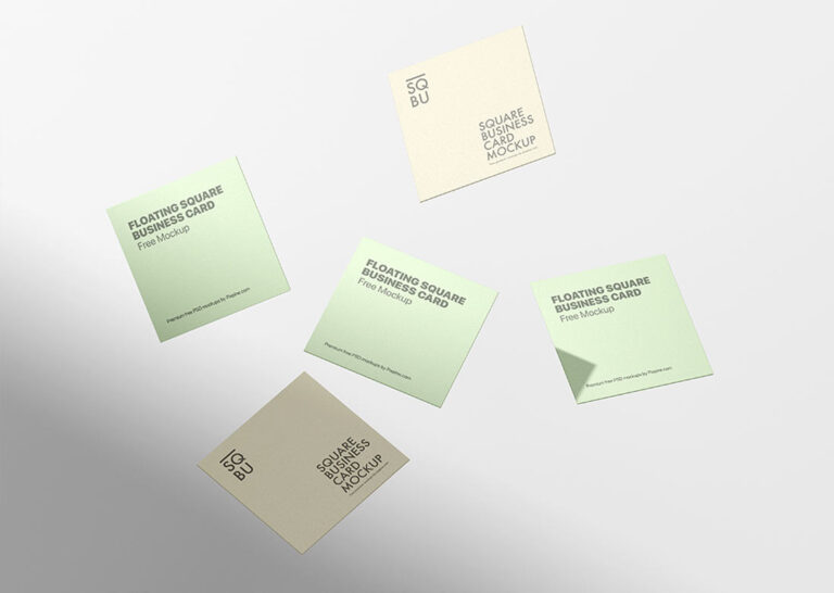 floating square business card mockup