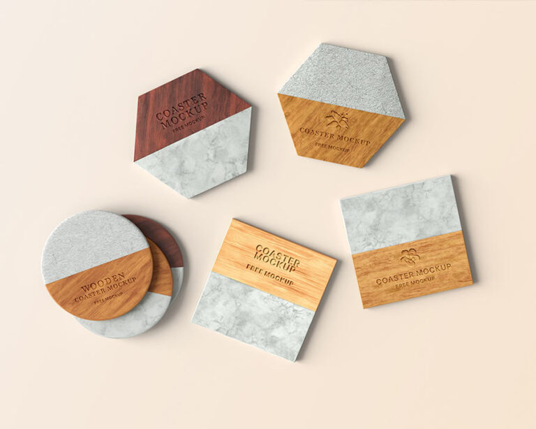 free different coasters mockup