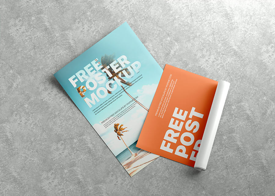 free flat and rolled poster mockup