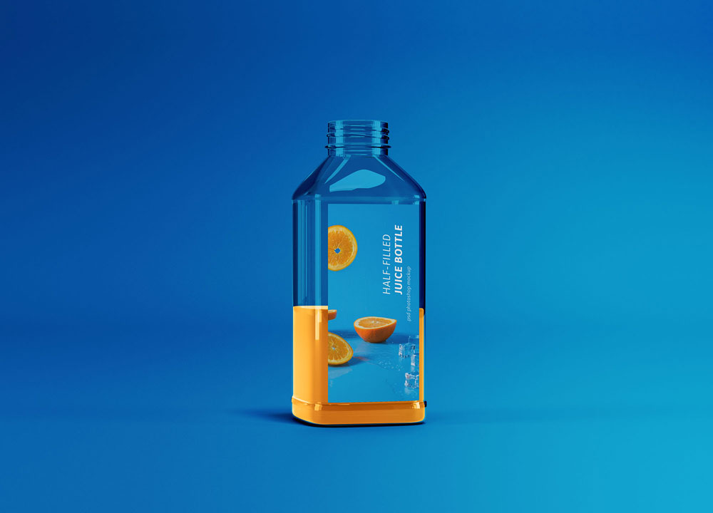 half filled juice bottle mockup