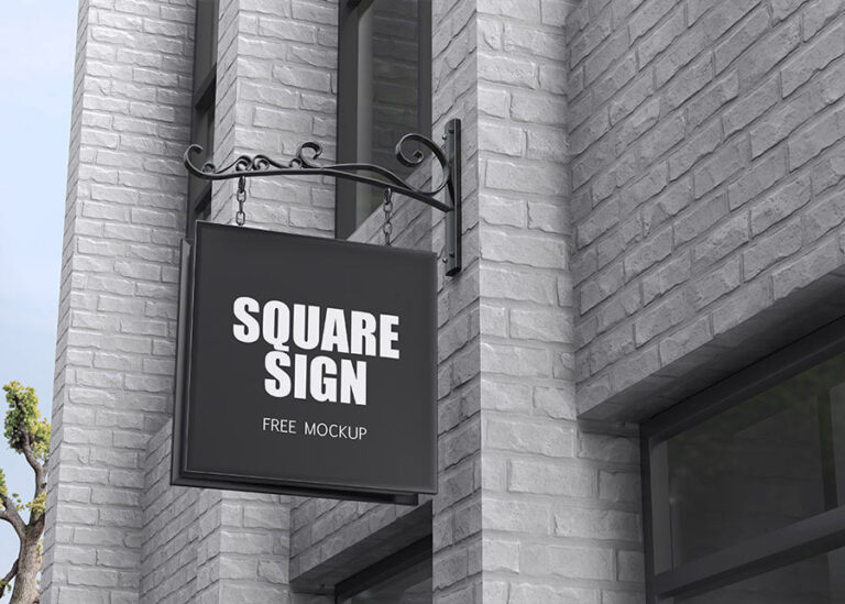 hanging square sign board mockup