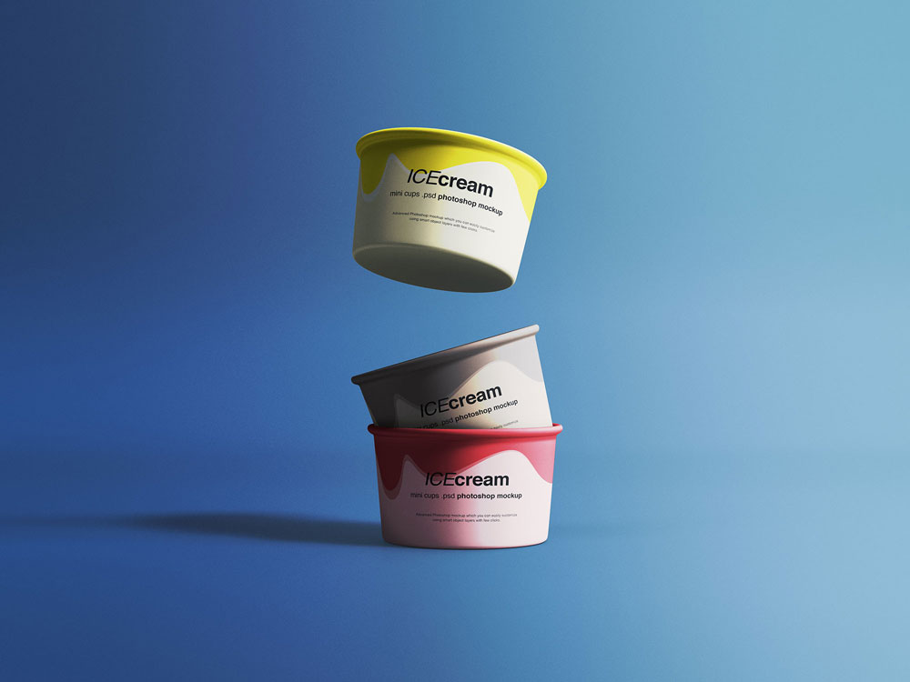 3 ice cream cups mockup