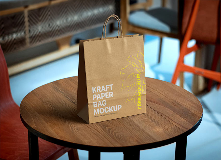 free kraft paper bag mockup