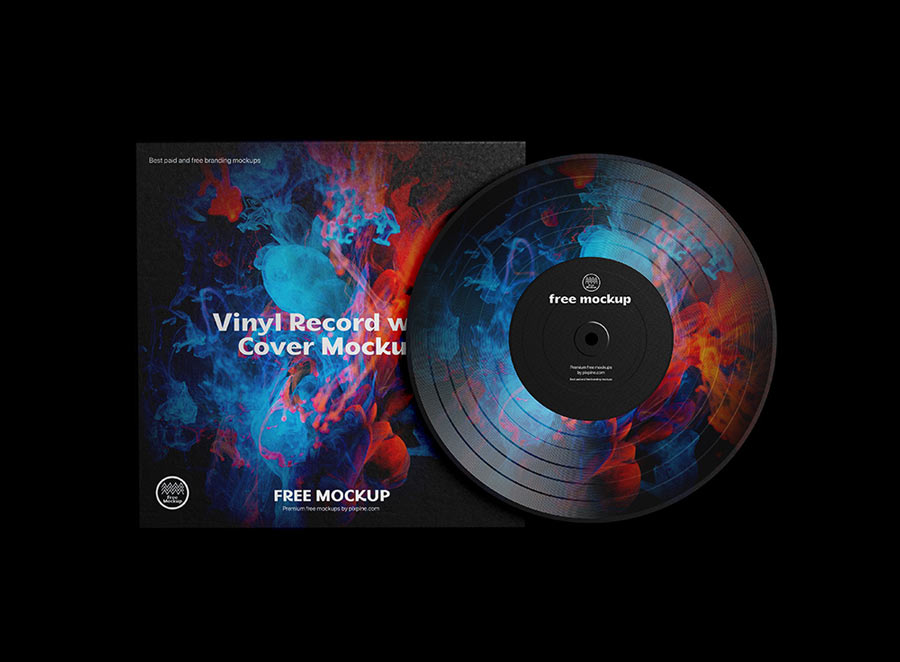 music vinyl record with label mockup