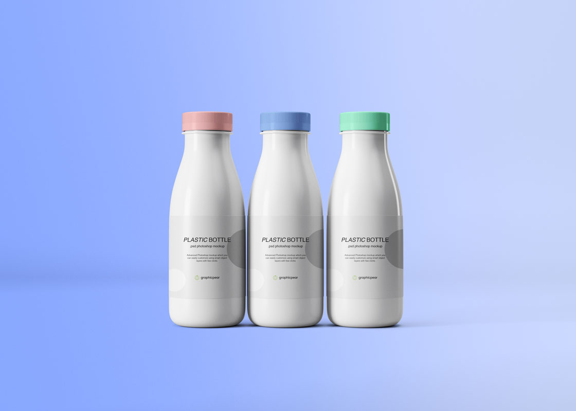 3 plastic bottles mockup