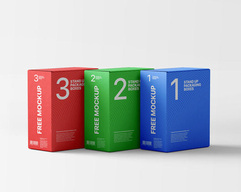 three stand up boxes mockup