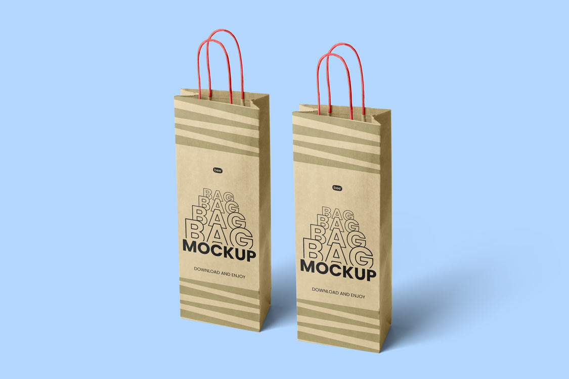 two vertical paper bag mockup