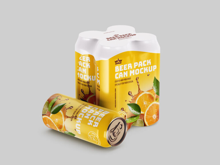 four beer can pack mockup