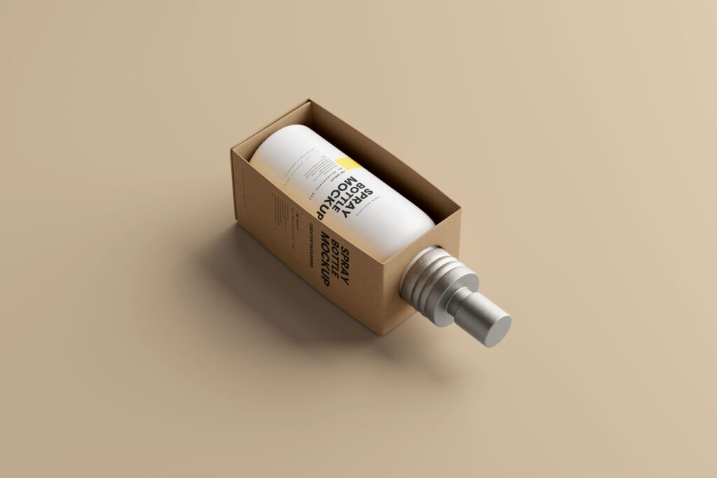 cosmetic spray bottle paper packaging mockup 2