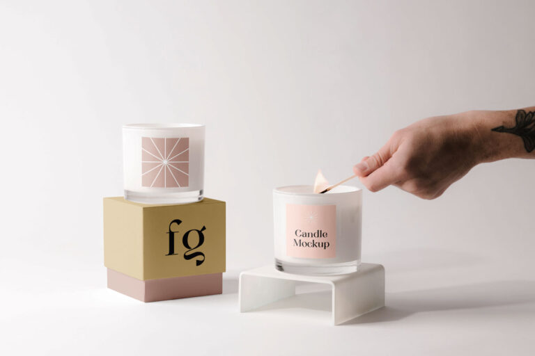 lightened candle with box mockup