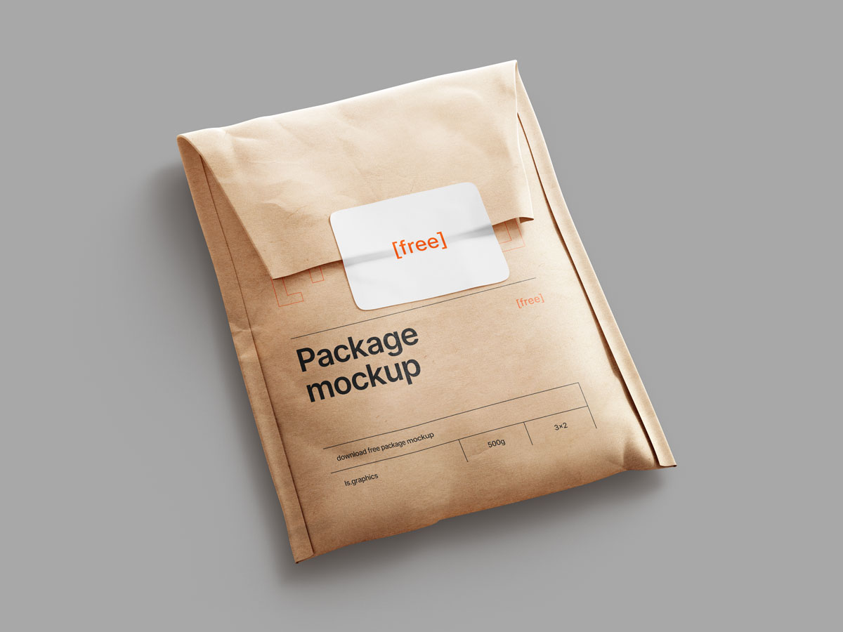 paper postal bag with sticker mockup